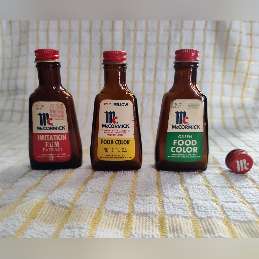 Vintage McCormick food coloring glass bottles